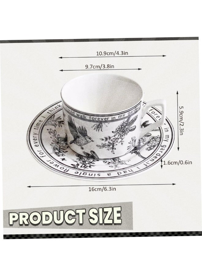 Ceramic Cup and Saucer Set, Luxurious Coffee/Tea Mug, Vintage Beautifully Printed Cups with Handle Practical Gifts for Women Housewarming/Birthday/New Year/Valentine's Day/Mother's Day, 8.8oz (White) - Image 3