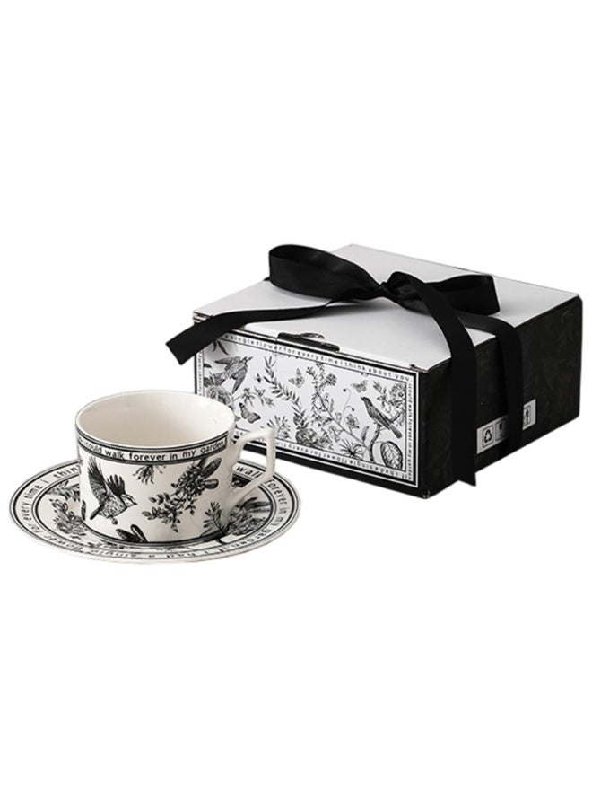 Ceramic Cup and Saucer Set, Luxurious Coffee/Tea Mug, Vintage Beautifully Printed Cups with Handle Practical Gifts for Women Housewarming/Birthday/New Year/Valentine's Day/Mother's Day, 8.8oz (White) - Image 1