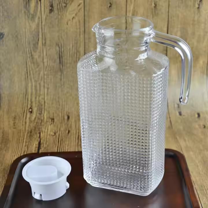 ConvertKitchen 1600ML Dotted Premium Glass Water Jug with Lid & Handle - Transparent Beverage Carafe for Home, Office Pitcher for Serve Water, Milk, Juice, Beverage 1600ML Dotted Water JUG, 1 PCS - Image 4