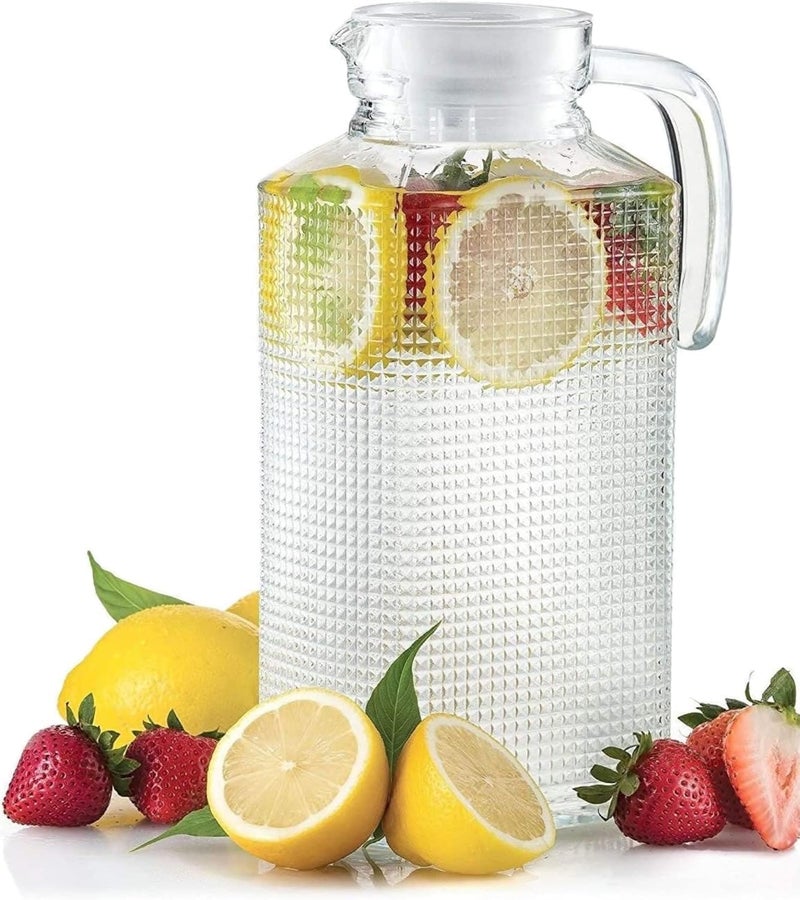 ConvertKitchen 1600ML Dotted Premium Glass Water Jug with Lid & Handle - Transparent Beverage Carafe for Home, Office Pitcher for Serve Water, Milk, Juice, Beverage 1600ML Dotted Water JUG, 1 PCS - Image 1