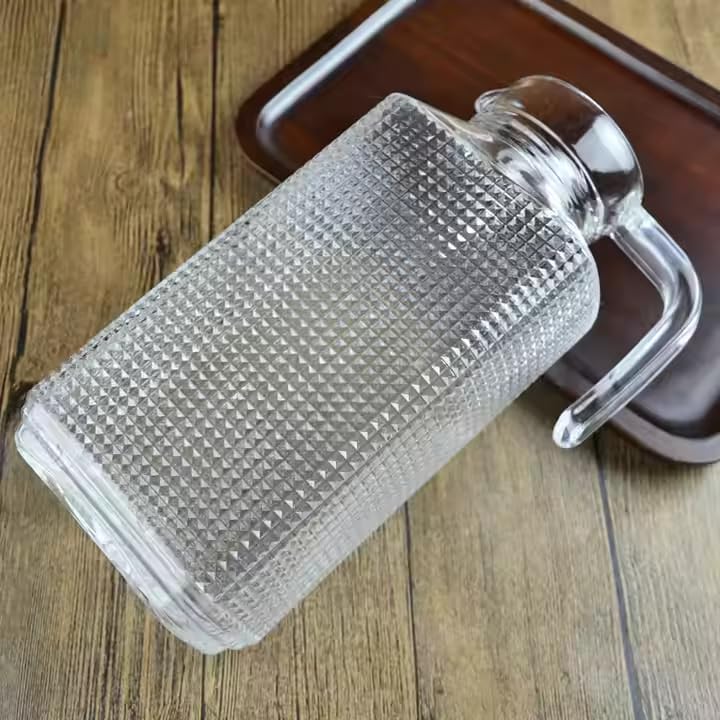 ConvertKitchen 1600ML Dotted Premium Glass Water Jug with Lid & Handle - Transparent Beverage Carafe for Home, Office Pitcher for Serve Water, Milk, Juice, Beverage 1600ML Dotted Water JUG, 1 PCS - Image 5