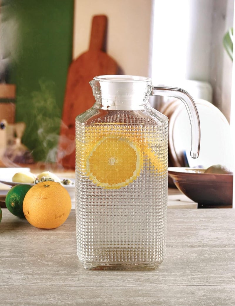 ConvertKitchen 1600ML Dotted Premium Glass Water Jug with Lid & Handle - Transparent Beverage Carafe for Home, Office Pitcher for Serve Water, Milk, Juice, Beverage 1600ML Dotted Water JUG, 1 PCS - Image 2