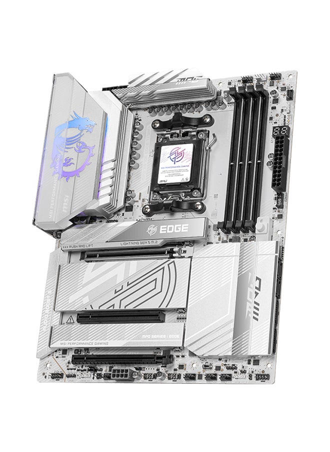 MSI MPG X870E EDGE TI Wi-Fi ATX Motherboard, AMD X870E Chipset, AM5 Socket, Supports AMD Ryzen 9000/8000/7000 Series, DDR5 Memory (Up to 256GB, 8400+ MT/s), PCIe 5.0, Wi-Fi 7, 5G LAN, USB4, 2x USB 40Gbps Type-C, HDMI 2.1, Realtek ALC4080 7.1-Channel Audio, 4x M.2, 4x SATA, RAID 0/1/10, Bluetooth 5.4, RGB, TPM 2.0, EZ Debug LED | 911-7E59-001 White  - Image 2