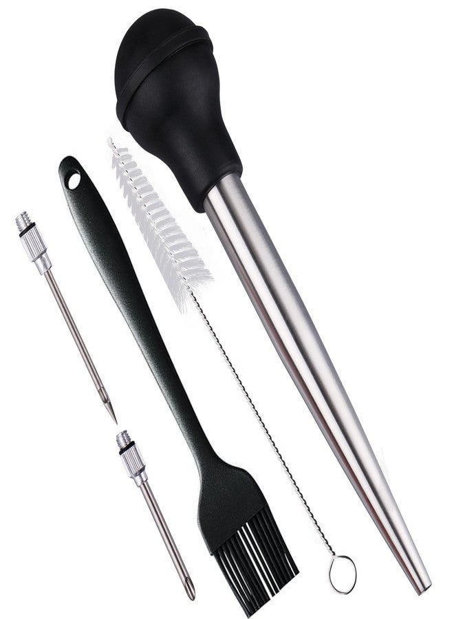 Smithcraft Turkey Baster, Stainless Steel Turkey Baster, Baster Syringe Meat Injector Baster Set with 2 Needles&2 Cleaning Basting Brush, Baster for Flavor Meat Poultry, Beef&Chicken Cooking Black - Image 1