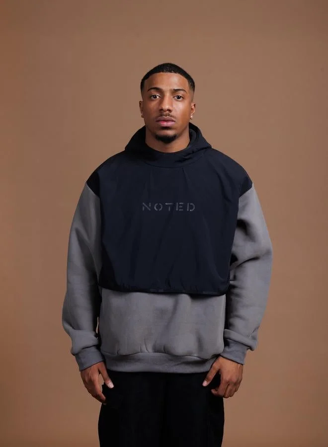 Take Two Grey Layered Look Relaxed Fit Hoodie By Noted