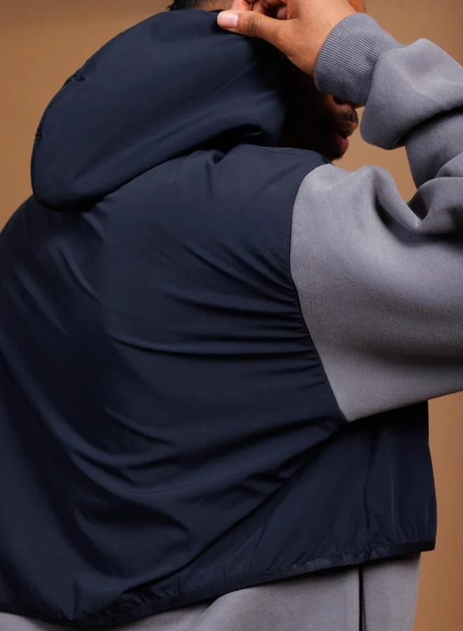 Take Two Grey Layered Look Relaxed Fit Hoodie By Noted