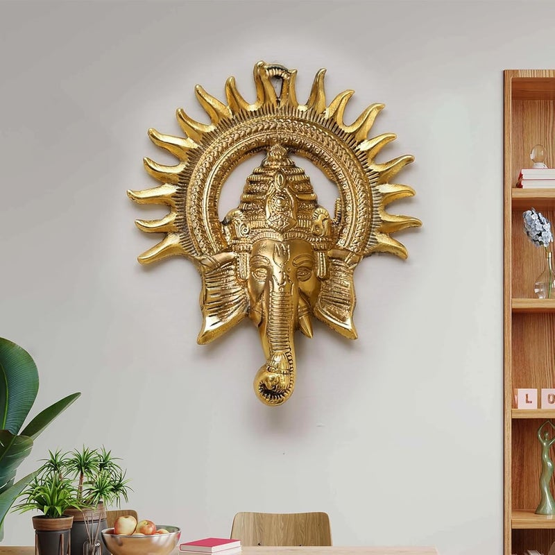 Comelyns Golden Metal Sun Decorative Ganesha Wall Hanging Lord Ganesha Statue Wall Art Decorative Showpiece for Wall Decor Diwali Decoration Items for Home Decor Gift for Diwali Housewarming - Image 2
