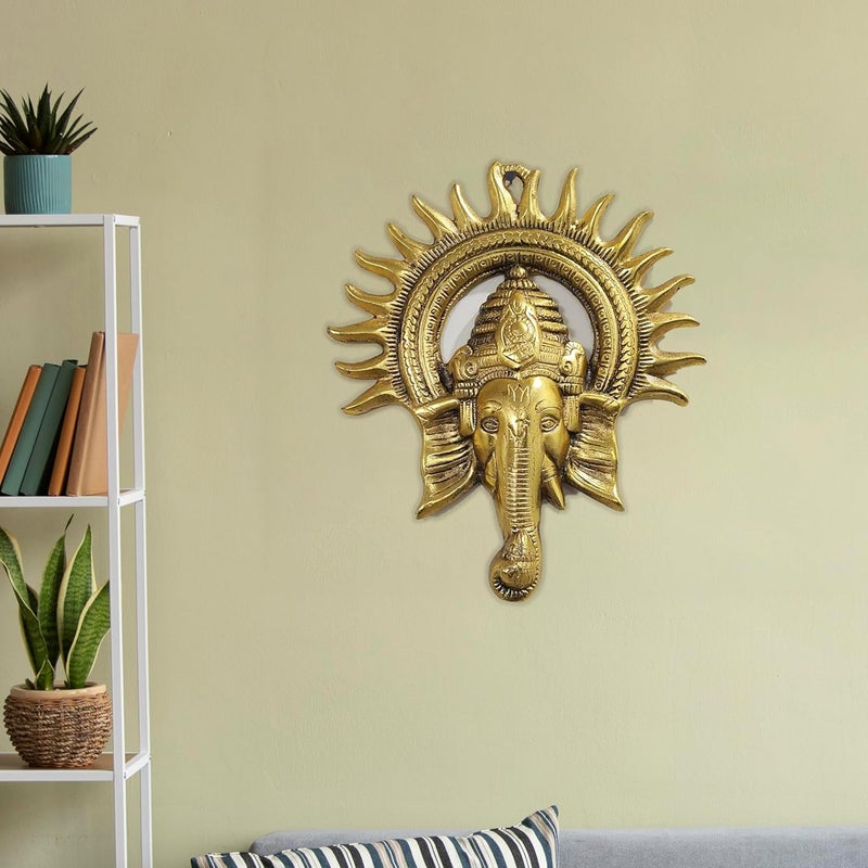 Comelyns Golden Metal Sun Decorative Ganesha Wall Hanging Lord Ganesha Statue Wall Art Decorative Showpiece for Wall Decor Diwali Decoration Items for Home Decor Gift for Diwali Housewarming - Image 5