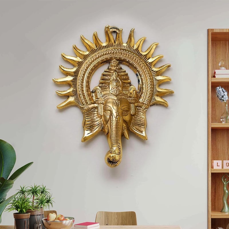 Comelyns Golden Metal Sun Decorative Ganesha Wall Hanging Lord Ganesha Statue Wall Art Decorative Showpiece for Wall Decor Diwali Decoration Items for Home Decor Gift for Diwali Housewarming - Image 1