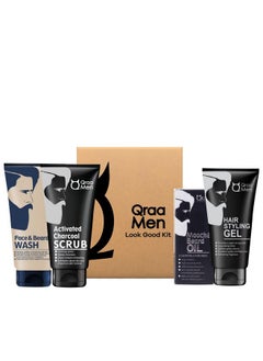 Qraa Men Look Good Kit, 330 G (Pack Of Face Wash, Styling Gel, Scrub & Beard Oil), Premium Gift Box For Men  - Image 1
