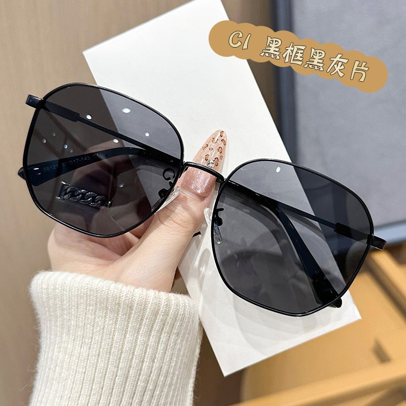 Internet Celebrity Metal Polarized Sun Protection And Uv Protection Sunglasses Large Frame Face Slimming Premium Sunglasses 58121 - Image 1