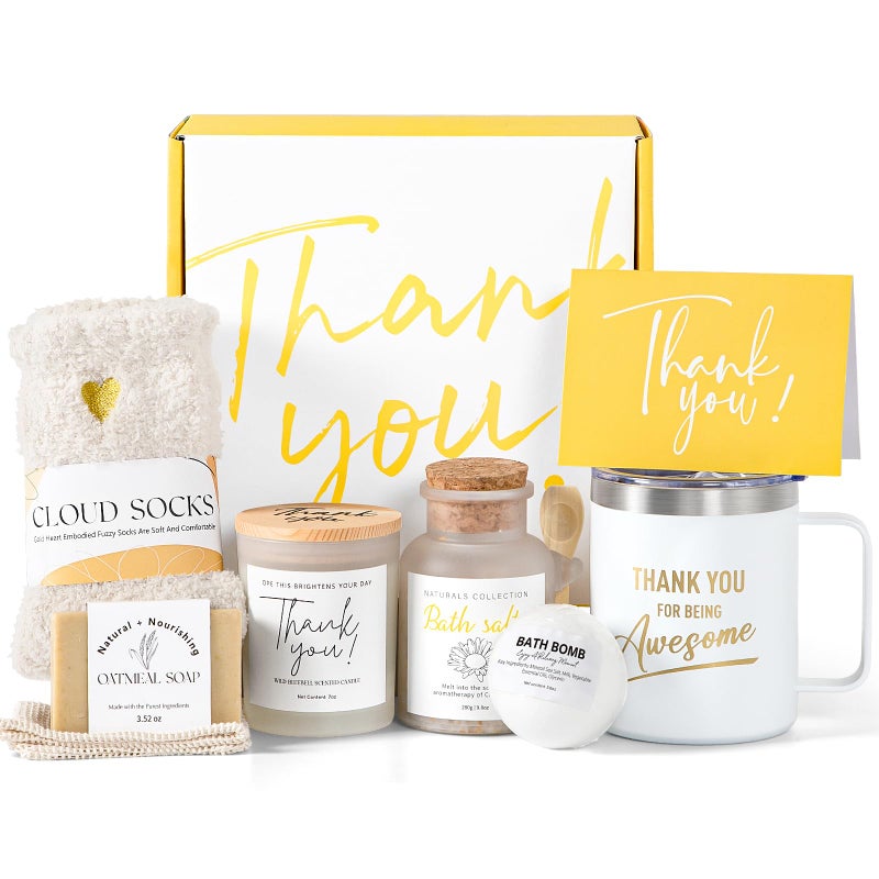 Thank You Gifts for Women 8pcs Employee Appreciation Gifts Baskets for Women Thank You Farewell Gifts for Coworkers Teacher Boss Hostess Secretary Nurse Mom Pastor Best Spa Gratitude Box wCandle
