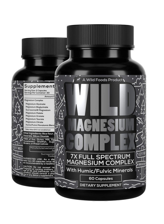 Wild Foods 7X Premium Vegan Magnesium Complex Supplement ; 500Mg Glycinate Bisglycinate Sucrosomial Malate Orotate Citrate Taurate ; High Absorption Supplements ; 60 Capsules - Image 1