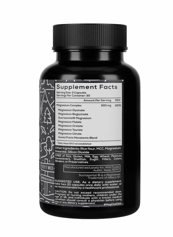 Wild Foods 7X Premium Vegan Magnesium Complex Supplement ; 500Mg Glycinate Bisglycinate Sucrosomial Malate Orotate Citrate Taurate ; High Absorption Supplements ; 60 Capsules - Image 4