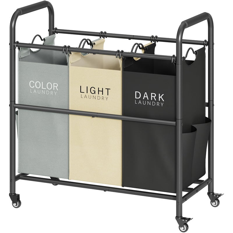 Tajsoon 3 Bag Laundry Sorter Cart, Laundry Hamper Sorter Basket with Heavy Duty Lockable Rolling Wheels for Clothes Storage, 3 Colors - Image 1