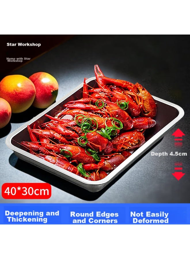 Star Square Xingfang Stainless Steel Square Plate, Deep Square Serving Tray, Commercial Baking Pan, Deep Dish 40*30cm - Image 1