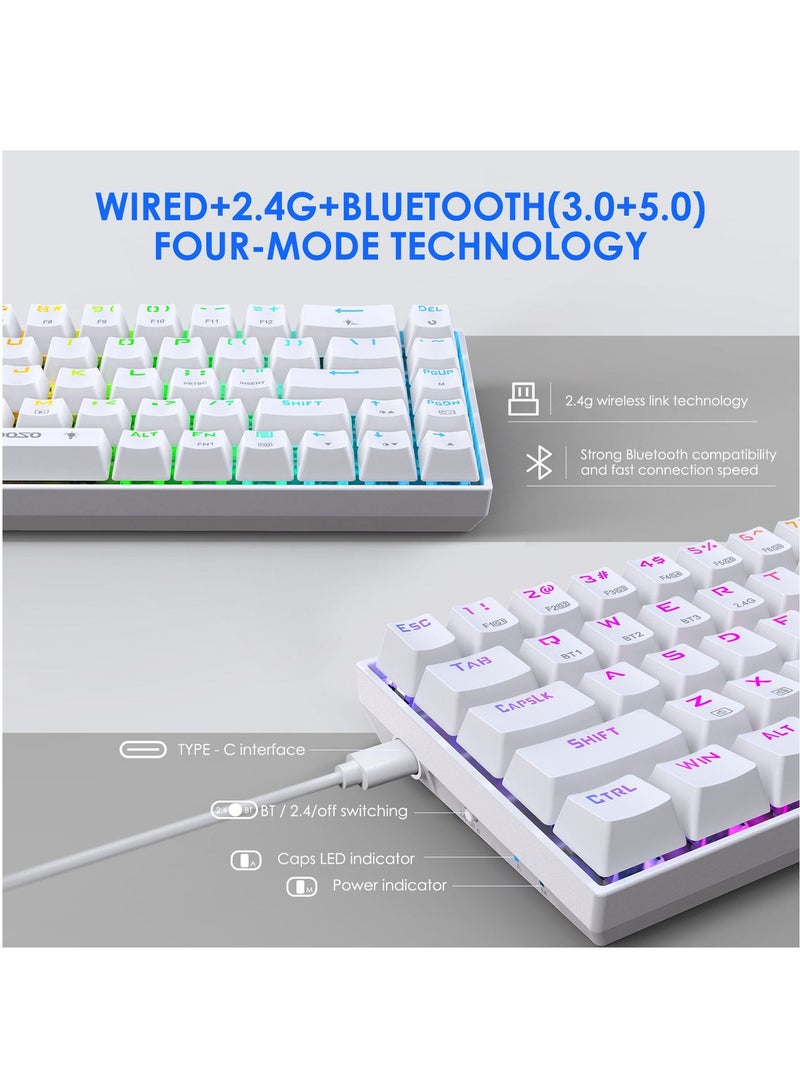 إي-يوسو لوحة مفاتيح ألعاب لاسلكية مكونة من 68 مفتاحًا و3 أوضاع مع إضاءة خلفية RGB وبلوتوث/2.4 جيجاهرتز/USB-C ولوحة مفاتيح ميكانيكية قابلة للبرمجة بمفتاح أزرق مع بطارية 1900 مللي أمبير في الساعة لنظامي التشغيل Windows/Mac - Image 2