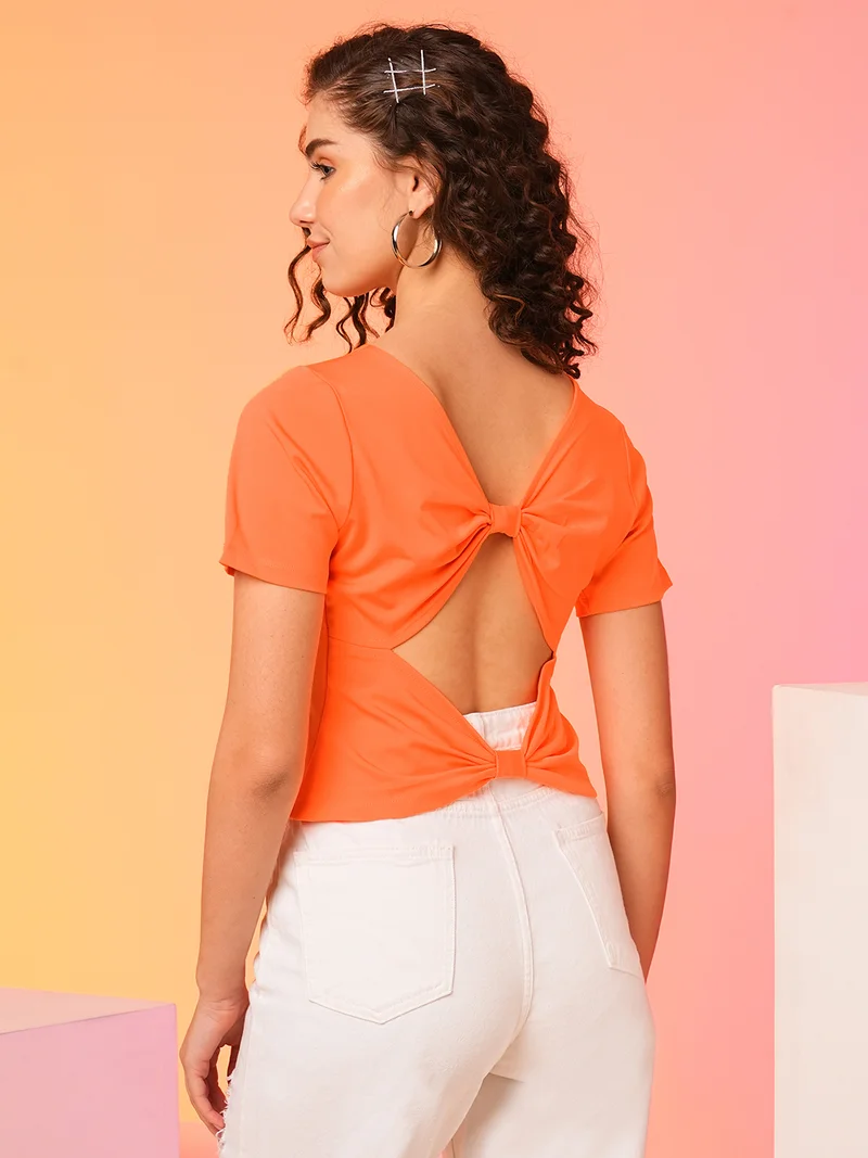 Women Orange Coloured Styled Back Crop Top
