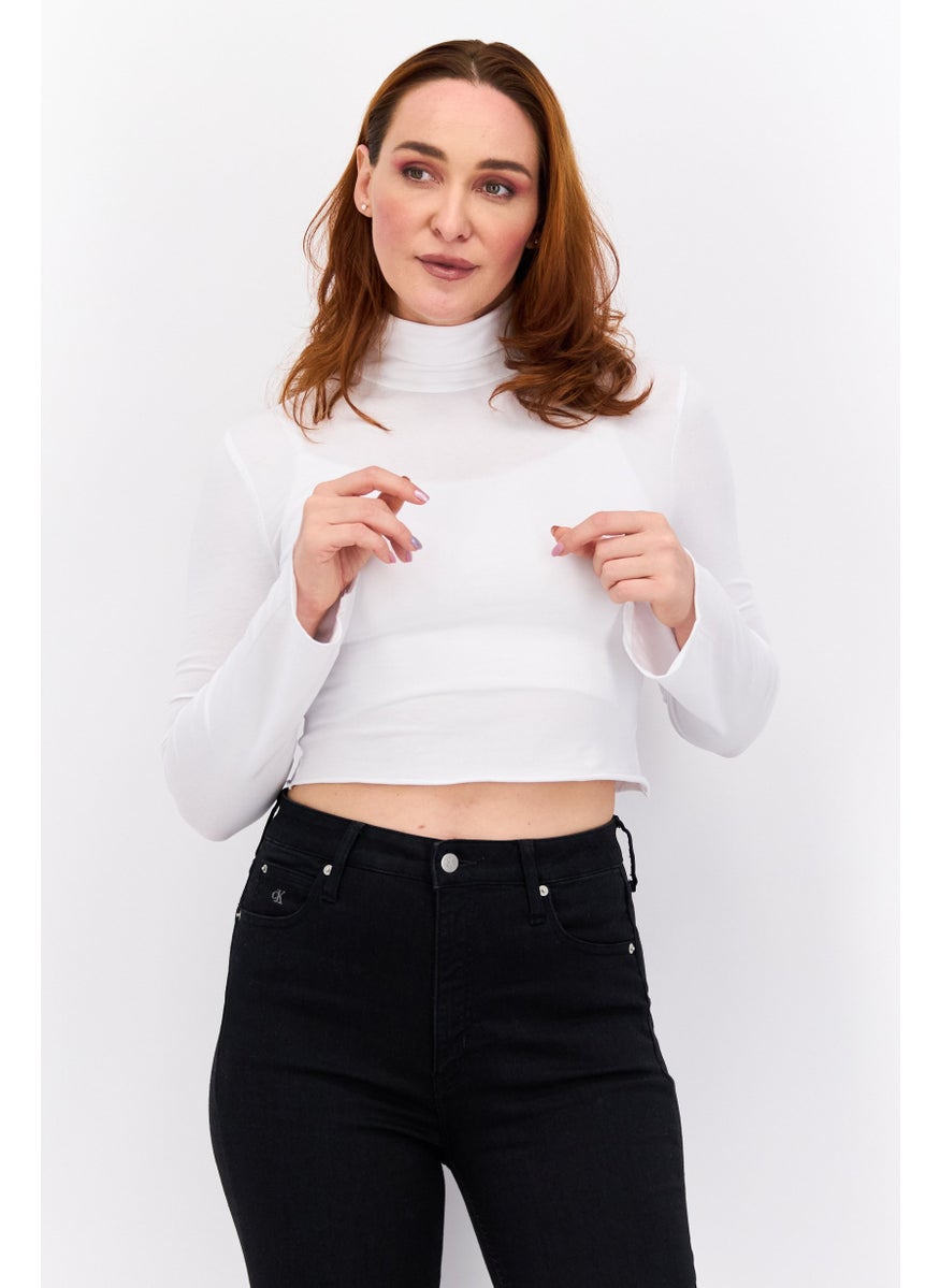 NASTY GAL - Women High Neck Long Sleeve Plain Top, White - Image 1