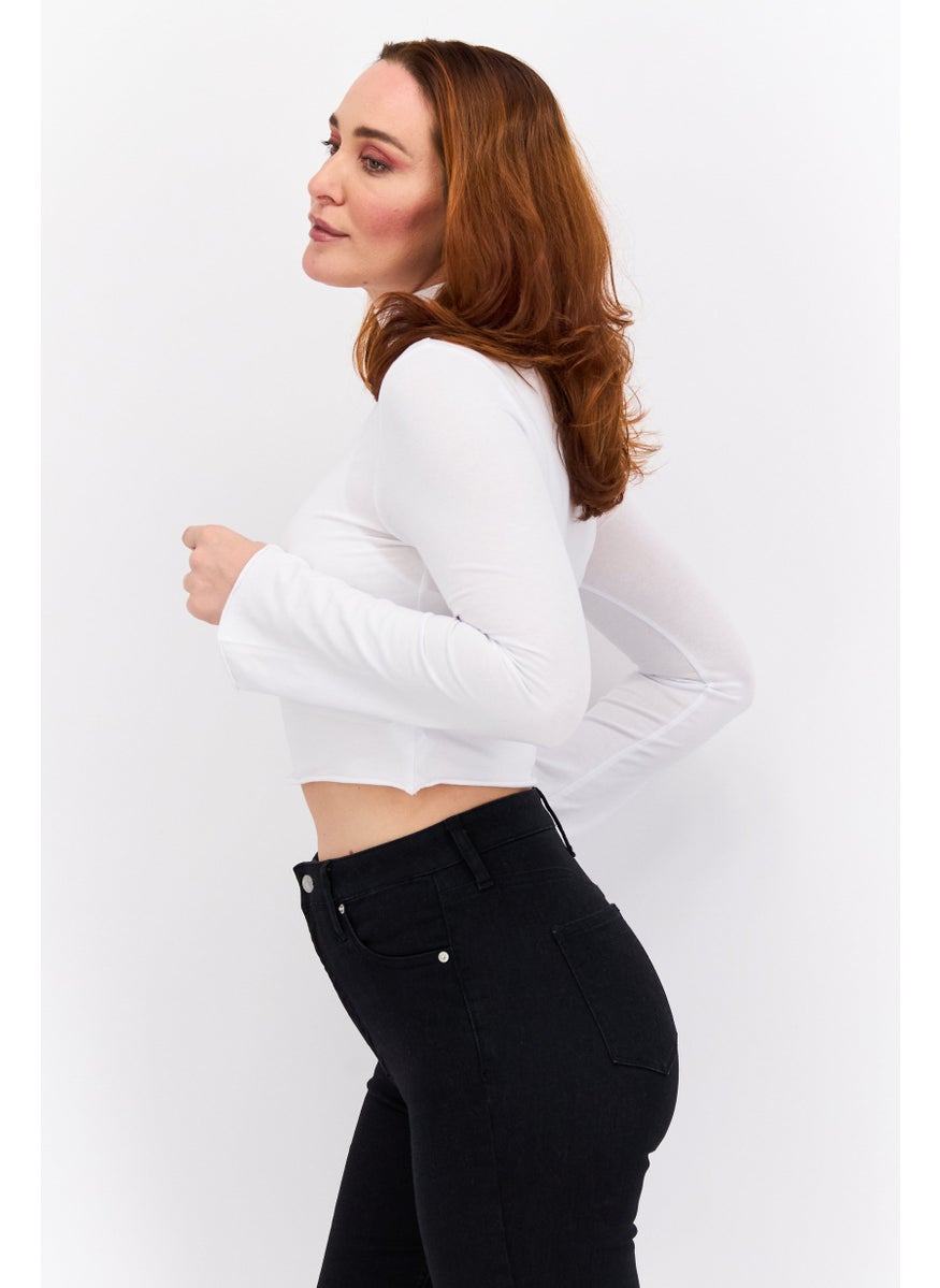 NASTY GAL - Women High Neck Long Sleeve Plain Top, White - Image 1