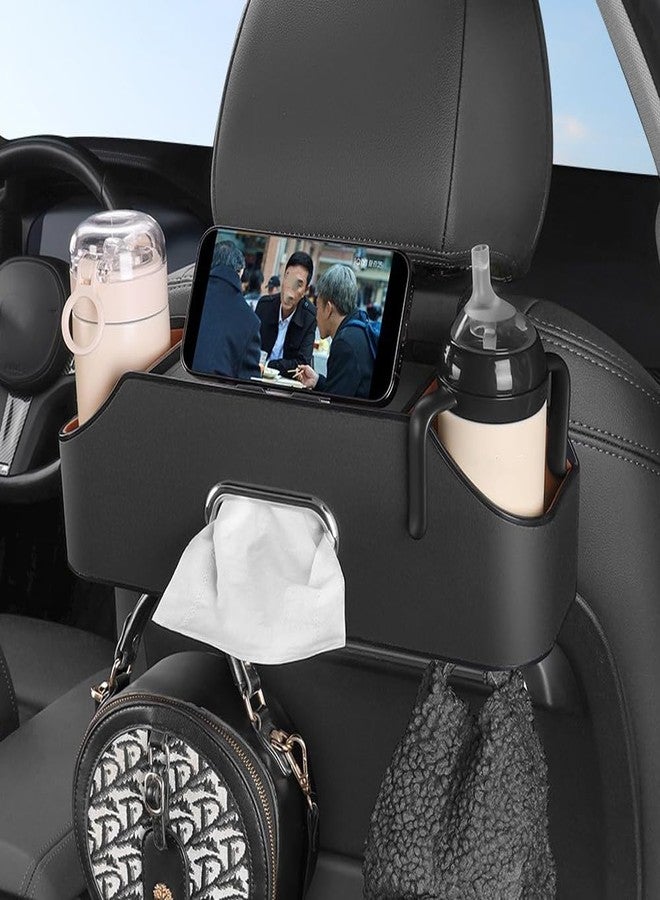 HAOTULE New car headrest rear seat multifunctional storage box, partition design, with cup holder, tissue box, headrest hook, suitable for children and adults, car travel accessories (black) - Image 1