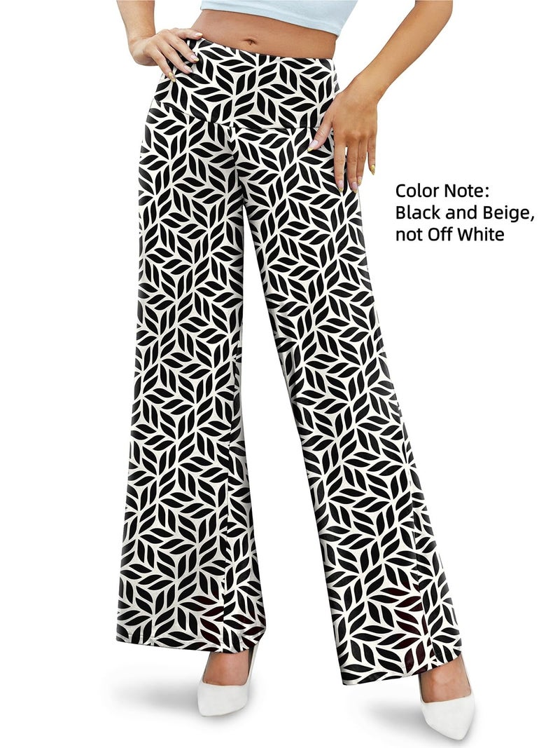 Arolina Women's Stretchy Wide Leg Palazzo Lounge Pants Casual Comfy High Waist Palazzo Pants Black White - Image 3