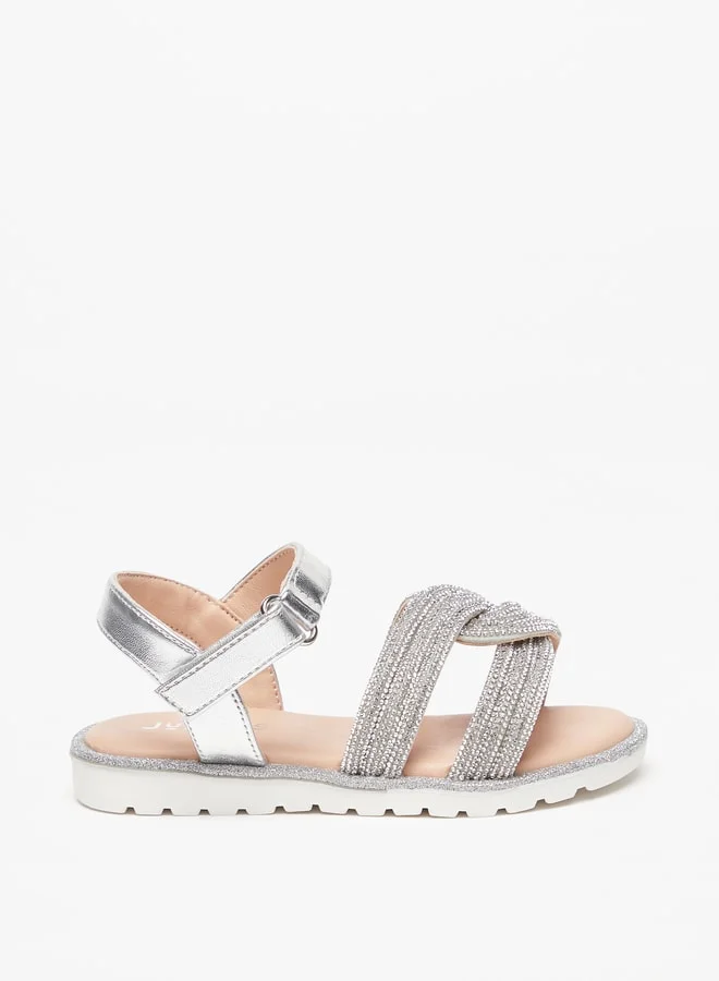 جونيورز Girls Embellished Sandals With Hook And Loop Closure