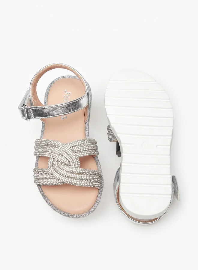 جونيورز Girls Embellished Sandals With Hook And Loop Closure