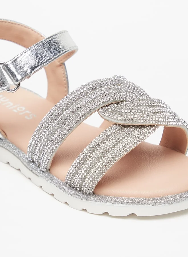 جونيورز Girls Embellished Sandals With Hook And Loop Closure