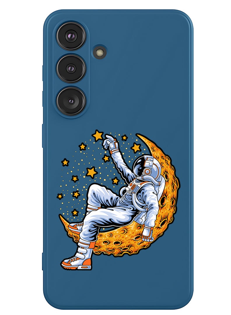 Theodor Protective Slim Fit Case Liquid Silicone Cover with Full Body Protection Anti-Scratch Shockproof Case For Samsung Galaxy S25 Plus (Blue) - Astronaut lying on moon - Image 1
