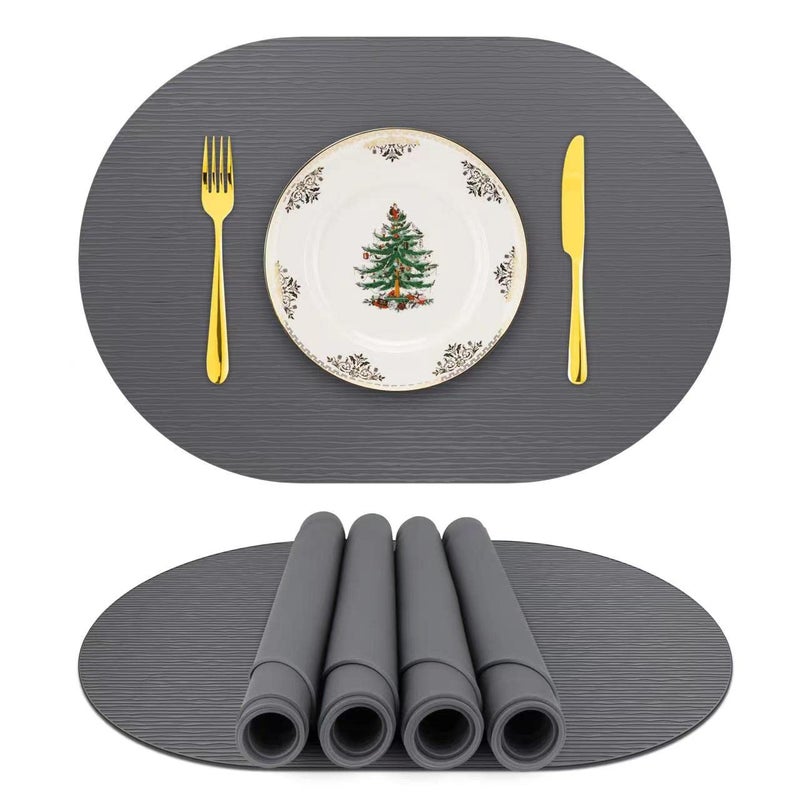 Silicone Placemats Oval Placemats for Dining Table Placemats Set of 4 NonSlip Waterproof Heat Resistant Outdoor Table Mat for Patio Table Dark GrayOval