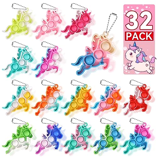 DODOLOL Unicorn Party Favors for Kids Goodie Bags Stuffers Pop Fidget Toys Bulk Its32 Pack Unicorn Toys Pinata Stuffers Birthday Party Favors 48812 Bubbles Small Kids Mini Classroom Prizes Pop keychain It - Image 1