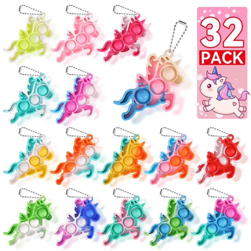 DODOLOL Unicorn Party Favors for Kids Goodie Bags Stuffers Pop Fidget Toys Bulk Its32 Pack Unicorn Toys Pinata Stuffers Birthday Party Favors 48812 Bubbles Small Kids Mini Classroom Prizes Pop keychain It - Image 3