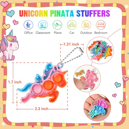 DODOLOL Unicorn Party Favors for Kids Goodie Bags Stuffers Pop Fidget Toys Bulk Its32 Pack Unicorn Toys Pinata Stuffers Birthday Party Favors 48812 Bubbles Small Kids Mini Classroom Prizes Pop keychain It - Image 5