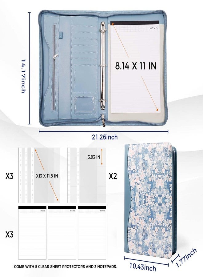 حافظة Sbrinnaliao Padfolio، حافظة ملفات ومجلد منظم ومخطط ودفتر ملاحظات بسحاب للنساء والرجال مع جيب للمستندات، ولوحة كتابة بحجم الرسالة/A4، وحاملات بطاقات العمل (زهرة زرقاء) - Image 4