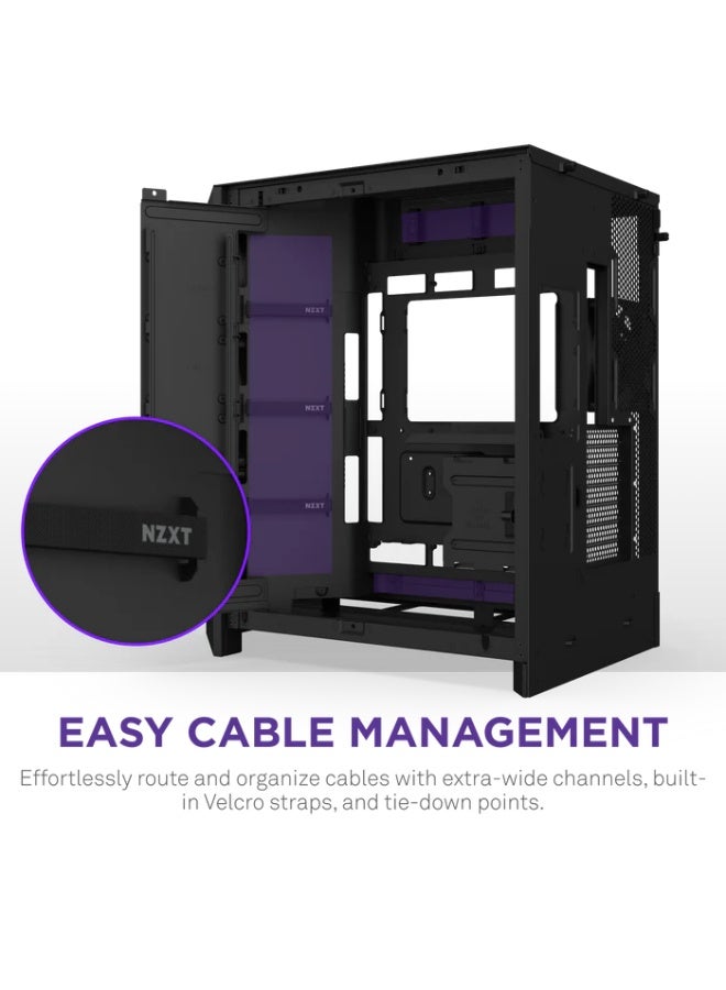 NZXT H9 Flow (2025) – Large Dual-Chamber ATX Mid-Tower Airflow PC Case – Includes 3 x 140mm & 1 x 120mm Fans – 420mm Radiator Support – Tempered Glass – Back-Connect Ready – Black - Image 3