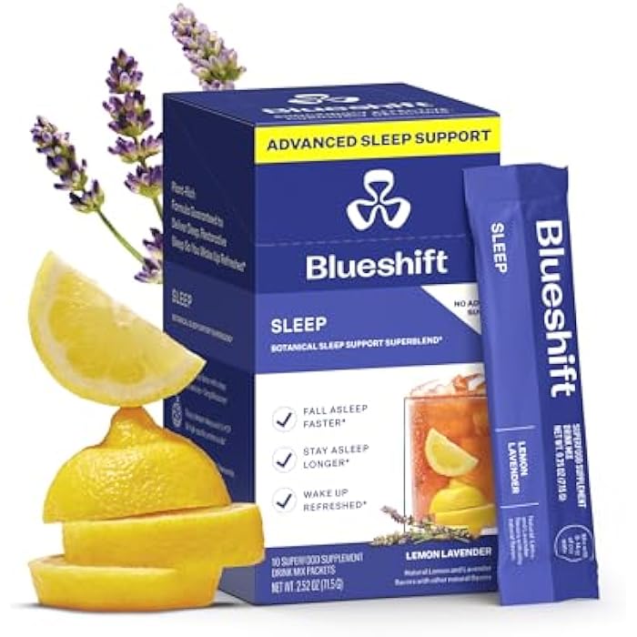 Blueshift Sleep Aid Powder for Adults – Lemon Lavender | 3 mg Melatonin, 5‑HTP, Taurine & Glycine | Stick‑Pack Drink Mix – Zero Sugar, 5 Cal | Deep REM & Next‑Day Refresh | Sleep 10 ct - Image 1