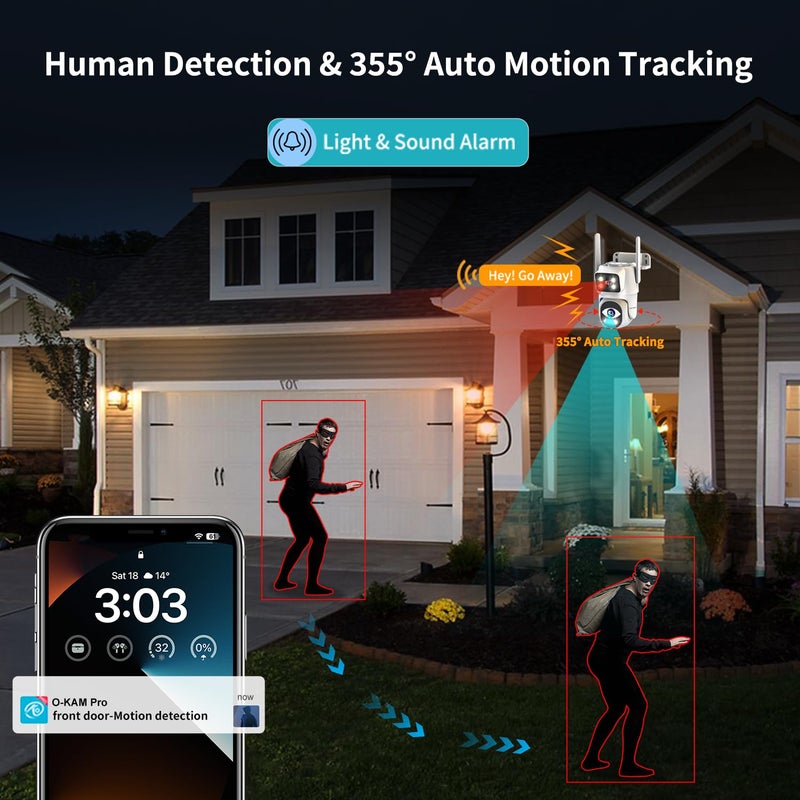 ESCANU Cameras for Home Security with Dual Lens, 2.4G/5G Outdoor Security Camera, WiFi Camera for Home Security, Color Night Vision, 2-Way Audio, Auto Tracking, 24/7 Continuous Recording - Image 3