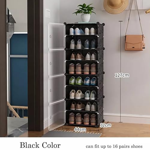 Oumffy Shoe Rack Plastic 𝟕 𝐒𝐡𝐞𝐥𝐟 & 𝟒 𝐃𝐨𝐨𝐫 | DIY Multi-Purpose Shoe Rack for Home | 𝐁𝐥𝐚𝐜𝐤 Home Storage Rack with Door for Entryway, Chappal Slipper Sandals Shoe Stand - Image 2