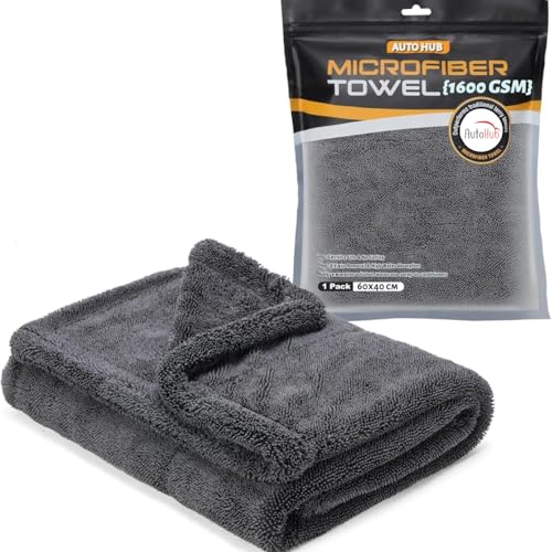 Auto Hub 1600gsm Microfiber Cleaning Cloth - Dual Sided Microfiber Cloth - Lint & Streak Free Car Cleaning Clothes - Multipurpose Car Wash Cloth-Twisted Loop-1pc,60x40cm-Grey - Image 1