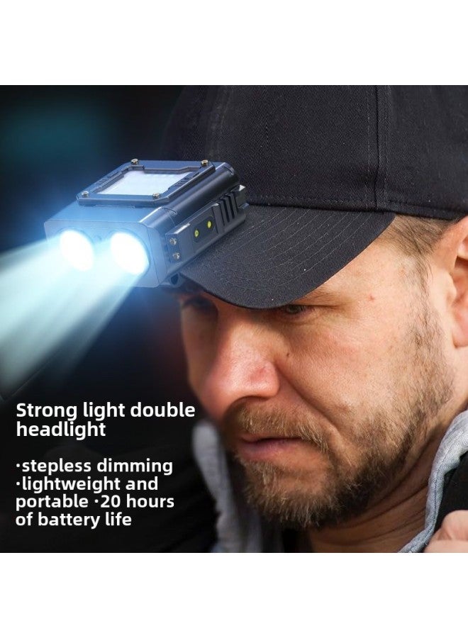 Headlight Charging Bright Long Endurance Fishing Special Head-mounted Lighting Induction Night Fishing Flashlight Outdoor Flashlight-Product Specifications:[gray] Dual Lamp Heads + Head-mounted Clip For Dual Use - Domestic 1200 Mah Battery P8 Wick 29 Days  - Image 2