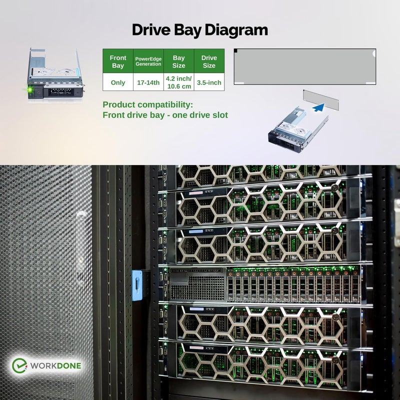 WORKDONE 3.5 inch Drive Caddy with 2.5 inch HDD Adapter - Compatible for Dell PowerEdge Servers - T360 R760 R640 R540 R440 R340 R550 R450 R650xs R750xs - Bright LED Tray - with Detailed Setup Manual - Image 5