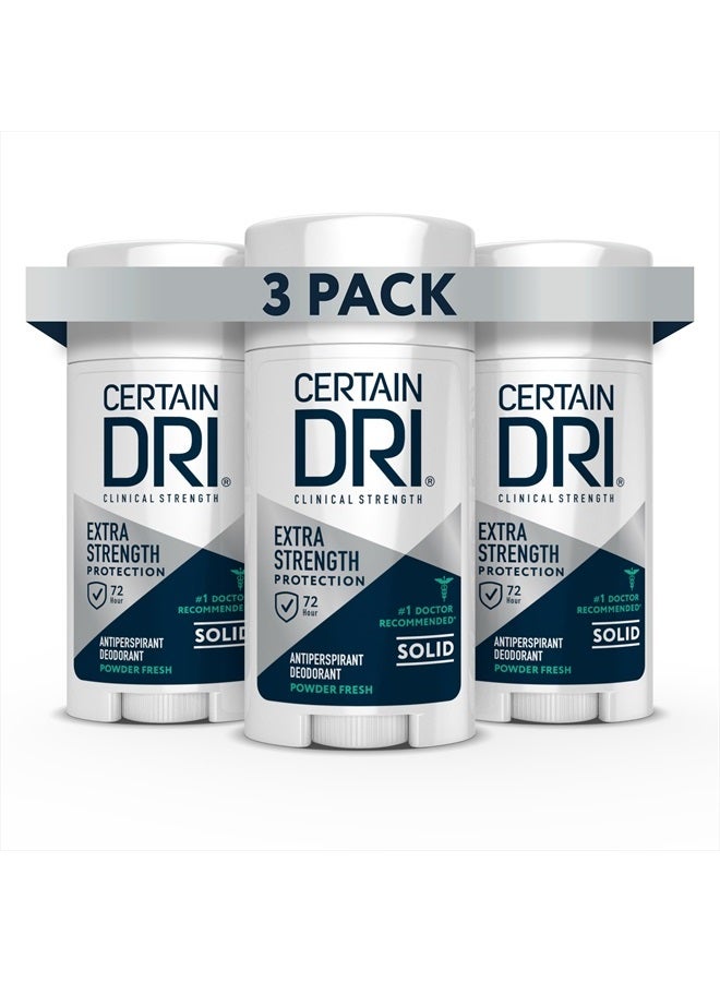 CERTAIN DRI Extra Strength Clinical Antiperspirant Solid Deodorant, Hyperhidrosis Treatment for Men & Women, Powder Fresh, 1.7 Oz (Pack of 3)  - Image 1