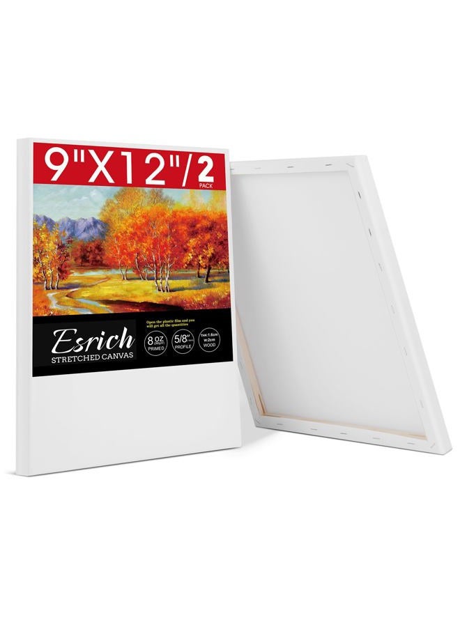 ESRICH Stretched Canvas for Painting, 2 Pack 9x12 Inch Canvas Value Pack,Primed Acid-Free Cotton Blank Canvases, Painting Canvas for Oil & Acrylic Paint. - Image 1