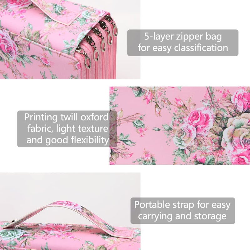Vomgomfom Colored Pencil Case - 252 Slot Pencil Holder with Zipper Closure, Twill Fabric Large Capacity Pencil Case for Watercolor Pens or Markers, Artist Organizer (Pink Rose) - Image 3