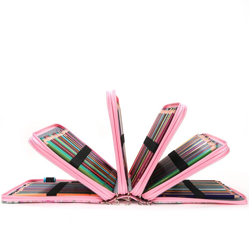 Vomgomfom Colored Pencil Case - 252 Slot Pencil Holder with Zipper Closure, Twill Fabric Large Capacity Pencil Case for Watercolor Pens or Markers, Artist Organizer (Pink Rose) - Image 5