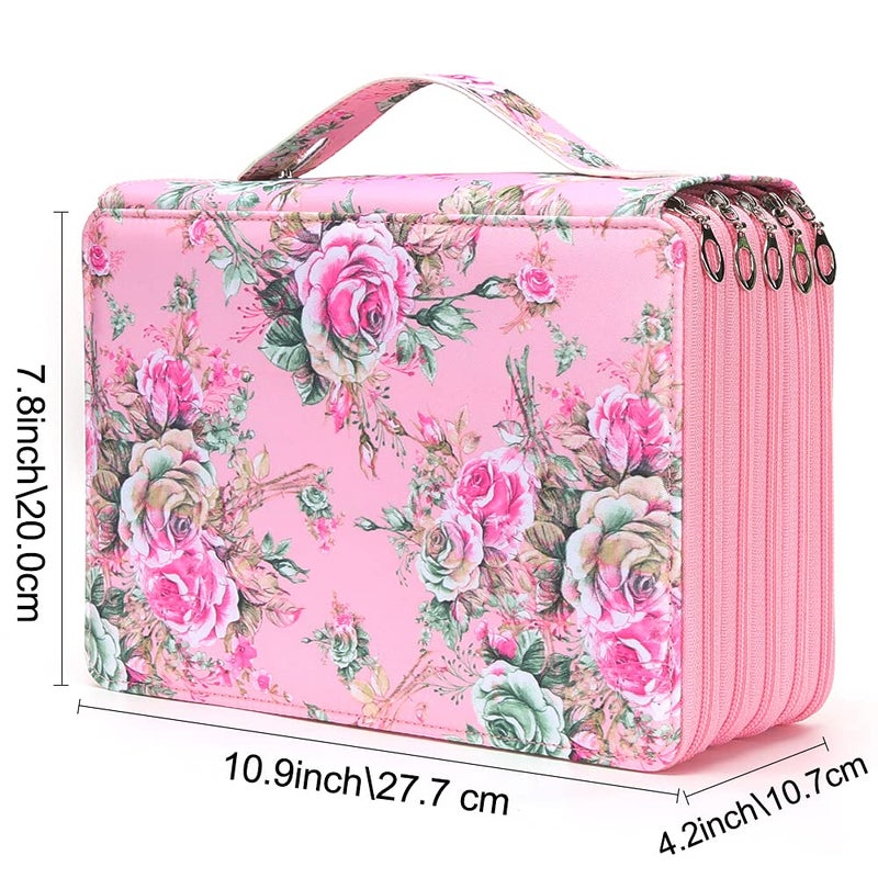 Vomgomfom Colored Pencil Case - 252 Slot Pencil Holder with Zipper Closure, Twill Fabric Large Capacity Pencil Case for Watercolor Pens or Markers, Artist Organizer (Pink Rose) - Image 2