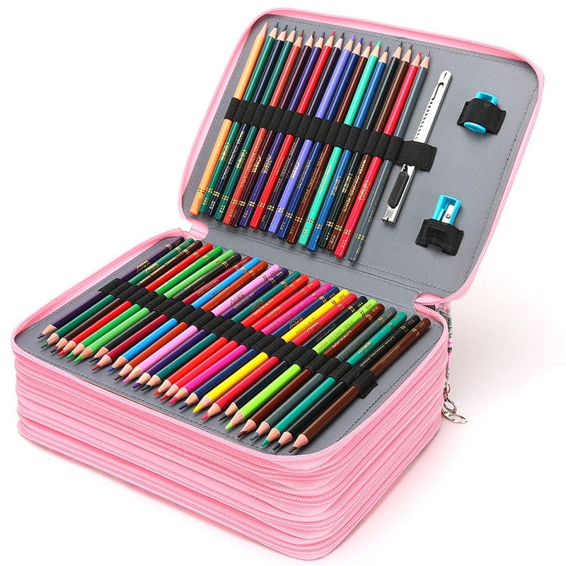 Vomgomfom Colored Pencil Case - 252 Slot Pencil Holder with Zipper Closure, Twill Fabric Large Capacity Pencil Case for Watercolor Pens or Markers, Artist Organizer (Pink Rose) - Image 4