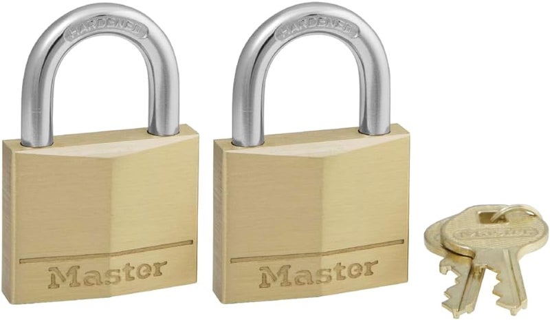 MasterLock 140T Solid Brass Padlock with Key, 2 Pack - Image 1