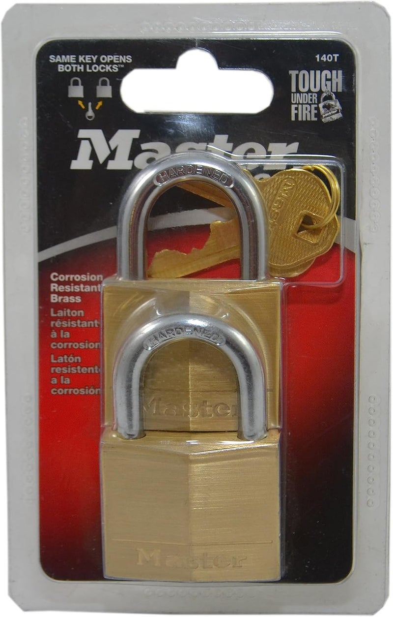 MasterLock 140T Solid Brass Padlock with Key, 2 Pack - Image 2